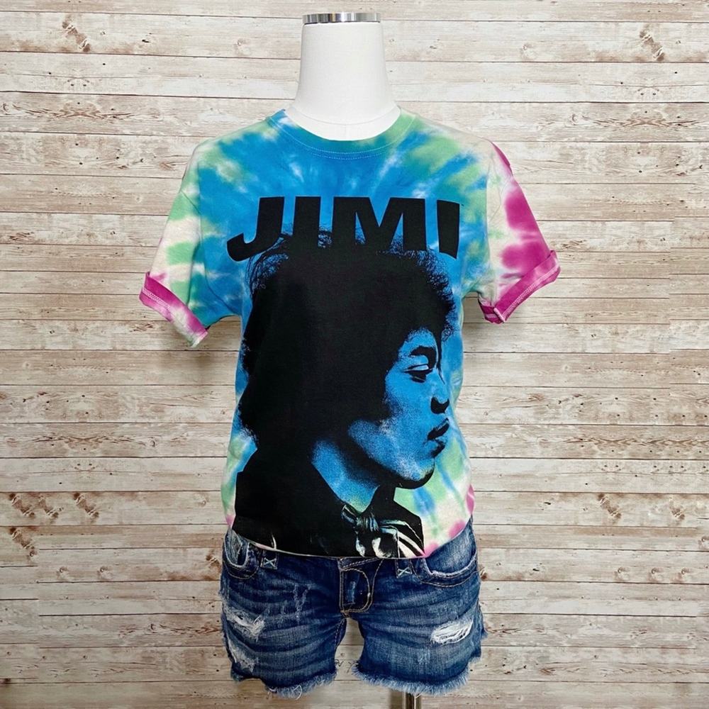 NWOT Jimi Hendrix Tie Dye Graphic Band T-Shirt Blue Pink Boho Festival Size S - Picture 8 of 8